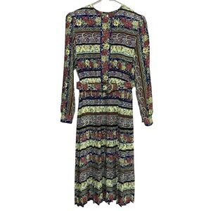 Vintage Lady‎ Carol Petites New York Pleated Belted Midi Dress Size 8 USA Retro